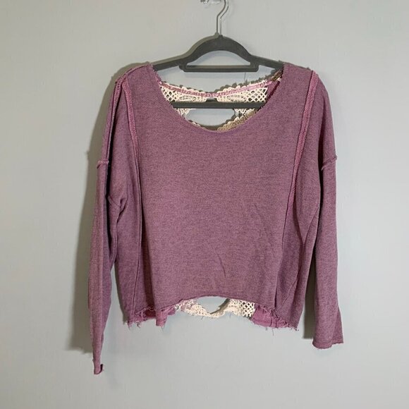 Free People Tops - Free People dusty lilac open lace detail long sleeve crop length oversized shirt